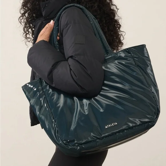 NWT Athleta All About Shine Puff Tote Bag Teal Cypress - Picture 6 of 13